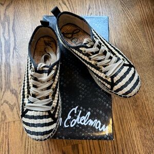 Sam Edelman Black & Natural Striped Espadrille Sneakers - Casual Low-Top